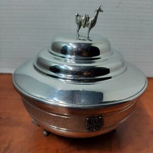 Silver Decorative Lidded Bowl with Llama Accent. 97% Pewter. Made in Bolivia